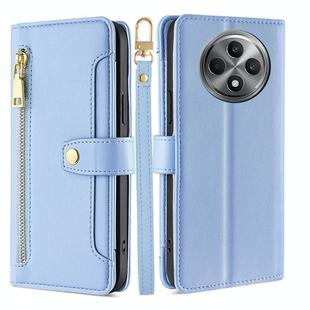 For OPPO Reno12 F 5G Sheep Texture Cross-body Zipper Wallet Leather Phone Case(Blue)