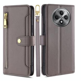 For OPPO Reno12 F 5G Sheep Texture Cross-body Zipper Wallet Leather Phone Case(Grey)