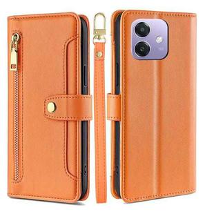 For OPPO A3 5G India Sheep Texture Cross-body Zipper Wallet Leather Phone Case(Orange)