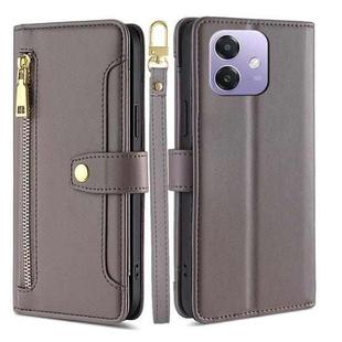 For OPPO A3 5G India Sheep Texture Cross-body Zipper Wallet Leather Phone Case(Grey)