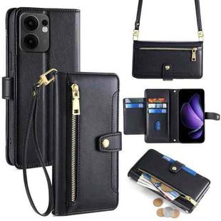 For OPPO Reno13 F 5G / 4G Sheep Texture Cross-body Zipper Wallet Leather Phone Case(Black)