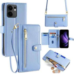 For OPPO Reno13 F 5G / 4G Sheep Texture Cross-body Zipper Wallet Leather Phone Case(Blue)