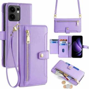 For OPPO Reno13 F 5G / 4G Sheep Texture Cross-body Zipper Wallet Leather Phone Case(Purple)