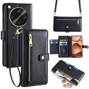 For OPPO Find X8 Ultra 5G Sheep Texture Cross-body Zipper Wallet Leather Phone Case(Black)