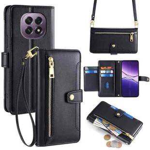 For OPPO A5 5G 2025 Global Sheep Texture Cross-body Zipper Wallet Leather Phone Case(Black)