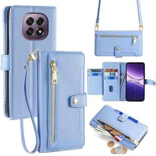 For OPPO A5 5G 2025 Global Sheep Texture Cross-body Zipper Wallet Leather Phone Case(Blue)