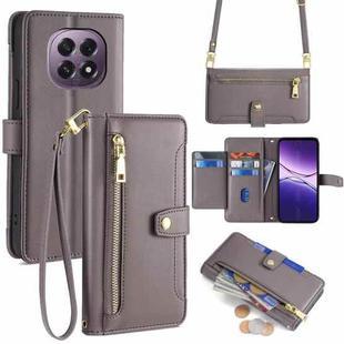 For OPPO A5 5G 2025 Global Sheep Texture Cross-body Zipper Wallet Leather Phone Case(Grey)