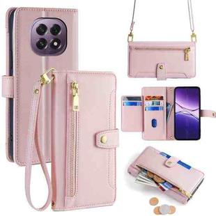 For OPPO A5 5G 2025 Global Sheep Texture Cross-body Zipper Wallet Leather Phone Case(Pink)