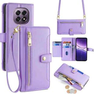 For OPPO A5 5G 2025 Global Sheep Texture Cross-body Zipper Wallet Leather Phone Case(Purple)