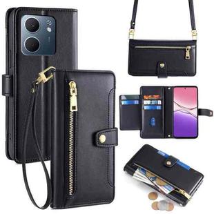 For OPPO A5x 5G Global Sheep Texture Cross-body Zipper Wallet Leather Phone Case(Black)