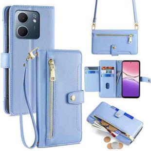 For OPPO A5x 5G Global Sheep Texture Cross-body Zipper Wallet Leather Phone Case(Blue)