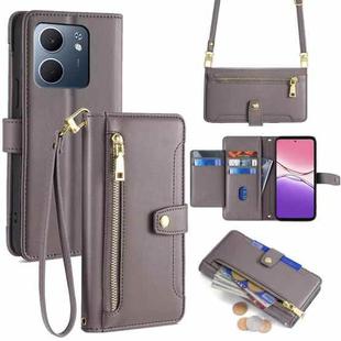 For OPPO A5x 5G Global Sheep Texture Cross-body Zipper Wallet Leather Phone Case(Grey)