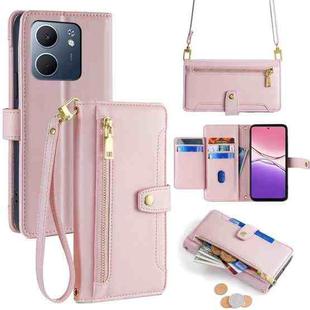 For OPPO A5x 5G Global Sheep Texture Cross-body Zipper Wallet Leather Phone Case(Pink)