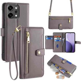 For OPPO Reno14 Pro 5G Sheep Texture Cross-body Zipper Wallet Leather Phone Case(Grey)