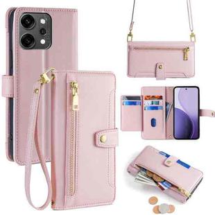 For OPPO Reno14 Pro 5G Sheep Texture Cross-body Zipper Wallet Leather Phone Case(Pink)