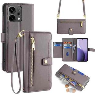 For OPPO Reno14 5G Sheep Texture Cross-body Zipper Wallet Leather Phone Case(Grey)