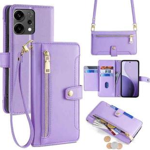 For OPPO Reno14 5G Sheep Texture Cross-body Zipper Wallet Leather Phone Case(Purple)