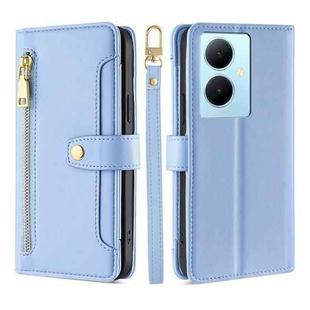 For vivo Y78 Plus 5G Sheep Texture Cross-body Zipper Wallet Leather Phone Case(Blue)