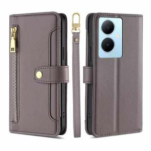 For vivo Y78 Plus 5G Sheep Texture Cross-body Zipper Wallet Leather Phone Case(Grey)