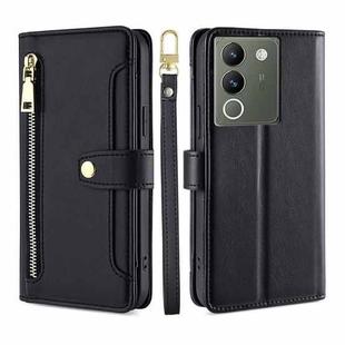 For vivo V29e 5G Sheep Texture Cross-body Zipper Wallet Leather Phone Case(Black)