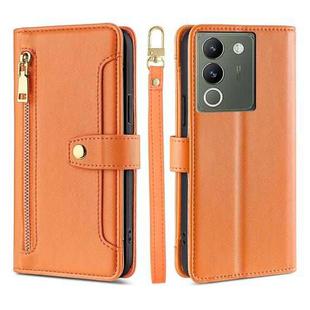 For vivo V29e 5G Sheep Texture Cross-body Zipper Wallet Leather Phone Case(Orange)