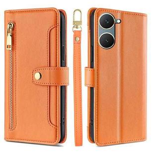 For vivo Y03 4G Sheep Texture Cross-body Zipper Wallet Leather Phone Case(Orange)