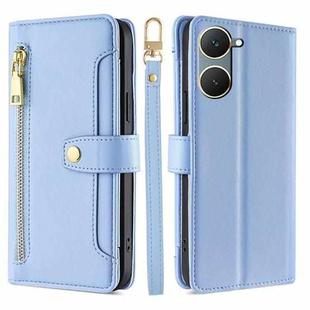 For vivo Y03 4G Sheep Texture Cross-body Zipper Wallet Leather Phone Case(Blue)