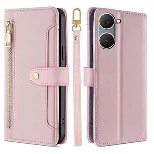 For vivo Y03 4G Sheep Texture Cross-body Zipper Wallet Leather Phone Case(Pink)