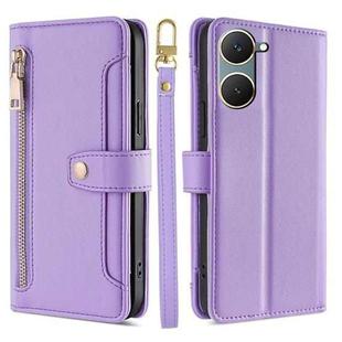 For vivo Y03 4G Sheep Texture Cross-body Zipper Wallet Leather Phone Case(Purple)