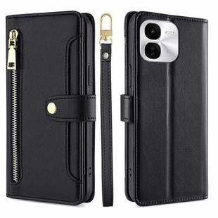 For vivo iQOO Z9x Sheep Texture Cross-body Zipper Wallet Leather Phone Case(Black)