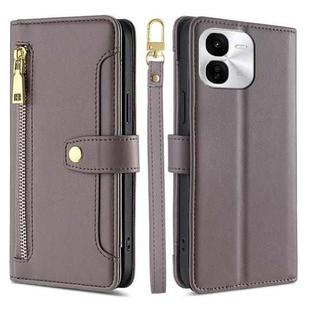 For vivo iQOO Z9x Sheep Texture Cross-body Zipper Wallet Leather Phone Case(Grey)