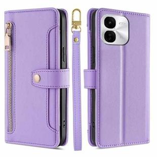 For vivo iQOO Z9x Sheep Texture Cross-body Zipper Wallet Leather Phone Case(Purple)