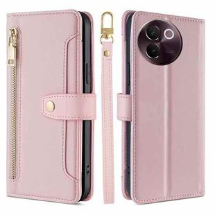 For vivo V30e 5G Global Sheep Texture Cross-body Zipper Wallet Leather Phone Case(Pink)