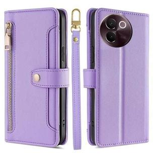 For vivo V30e 5G Global Sheep Texture Cross-body Zipper Wallet Leather Phone Case(Purple)