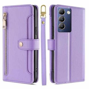 For vivo Y100 5G IDN Sheep Texture Cross-body Zipper Wallet Leather Phone Case(Purple)