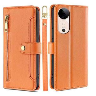 For vivo S19 Sheep Texture Cross-body Zipper Wallet Leather Phone Case(Orange)