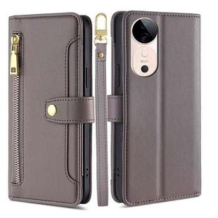 For vivo S19 Sheep Texture Cross-body Zipper Wallet Leather Phone Case(Grey)