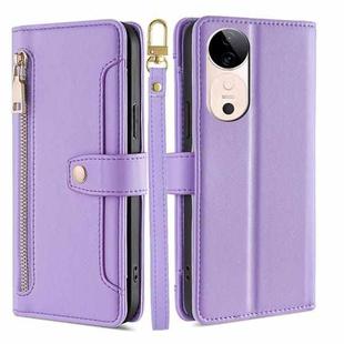 For vivo S19 Sheep Texture Cross-body Zipper Wallet Leather Phone Case(Purple)