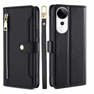 For vivo S19 Pro Sheep Texture Cross-body Zipper Wallet Leather Phone Case(Black)