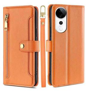 For vivo S19 Pro Sheep Texture Cross-body Zipper Wallet Leather Phone Case(Orange)