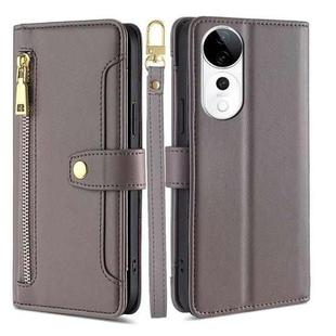 For vivo S19 Pro Sheep Texture Cross-body Zipper Wallet Leather Phone Case(Grey)