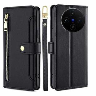 For vivo X100s Sheep Texture Cross-body Zipper Wallet Leather Phone Case(Black)