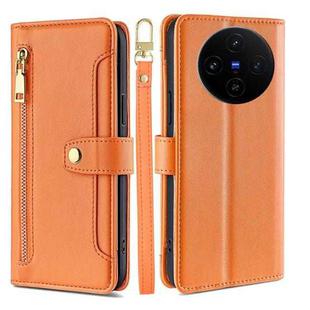 For vivo X100s Sheep Texture Cross-body Zipper Wallet Leather Phone Case(Orange)