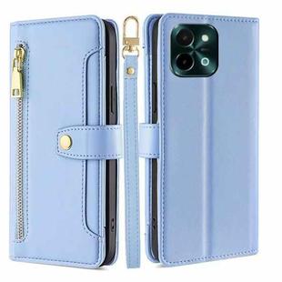 For vivo Y28 4G Sheep Texture Cross-body Zipper Wallet Leather Phone Case(Blue)