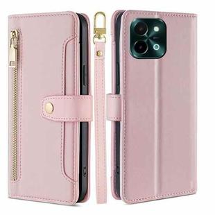 For vivo Y28 4G Sheep Texture Cross-body Zipper Wallet Leather Phone Case(Pink)