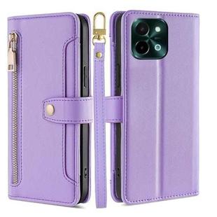 For vivo Y28 4G Sheep Texture Cross-body Zipper Wallet Leather Phone Case(Purple)