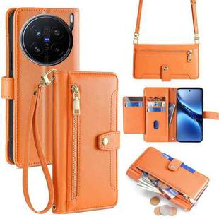 For vivo X200 Pro 5G Sheep Texture Cross-body Zipper Wallet Leather Phone Case(Orange)