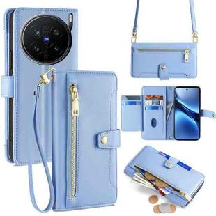 For vivo X200 Pro 5G Sheep Texture Cross-body Zipper Wallet Leather Phone Case(Blue)