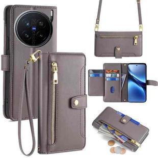 For vivo X200 Pro 5G Sheep Texture Cross-body Zipper Wallet Leather Phone Case(Grey)