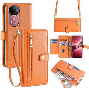For vivo V50 5G Sheep Texture Cross-body Zipper Wallet Leather Phone Case(Orange)